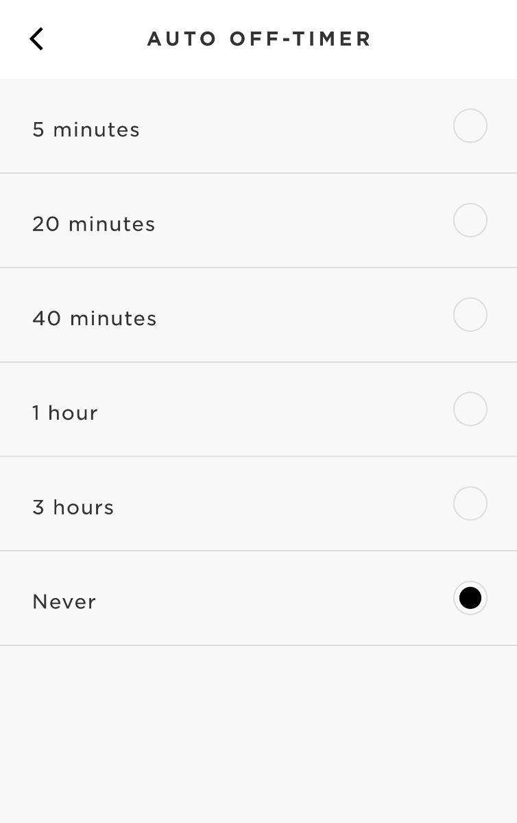 Seetings menu for Auto Off-Timer