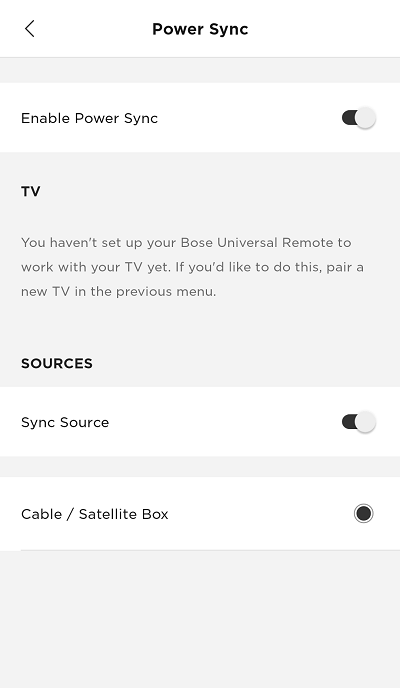 power sync on. tv and sync source on