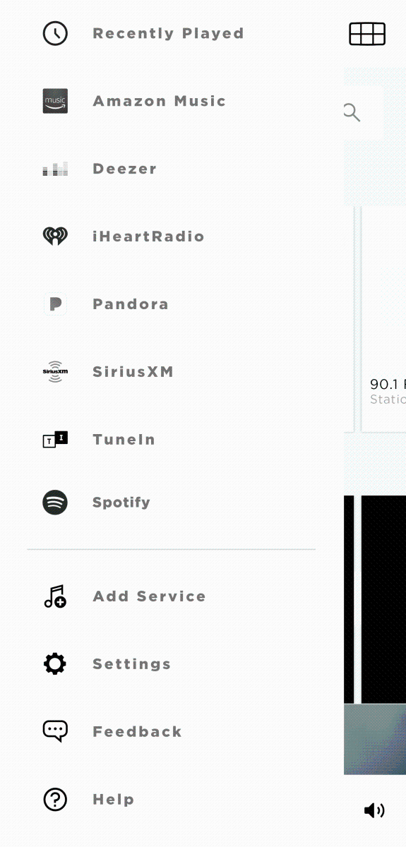 SoundTouch app screen showing menu
