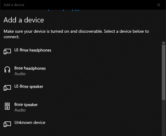 Windows 10 Add a device screen
